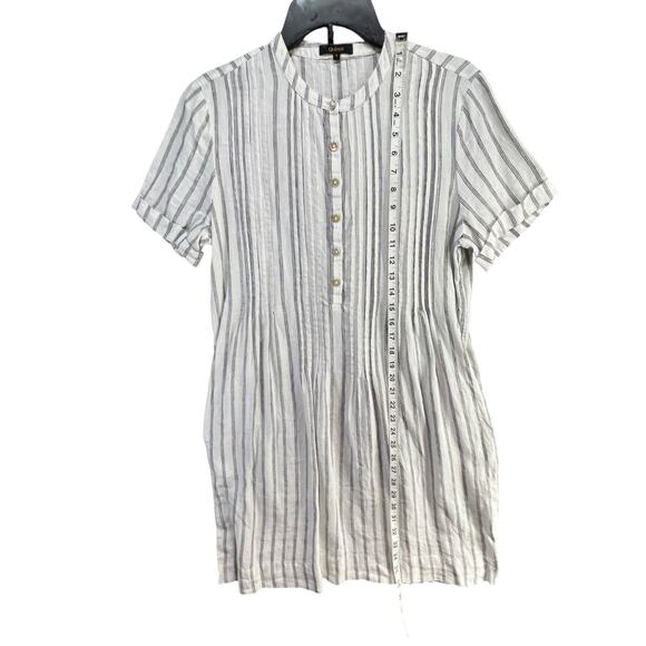 Quince Dress Small White Black Stripe Pintuck European Linen Boho Beach Pockets - Picture 11 of 15